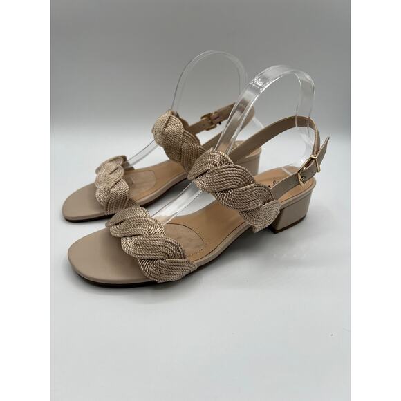 EASY STREET WOMENS 'CHAREE' HEELED DRESS SLIP ON BUCKLE SANDAL BEIGE WOVEN 9M - Picture 6 of 9